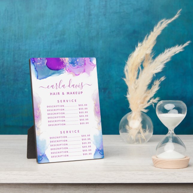 Signaturskript Lila Blue Tinte Price Menu Fotoplatte (Seite)