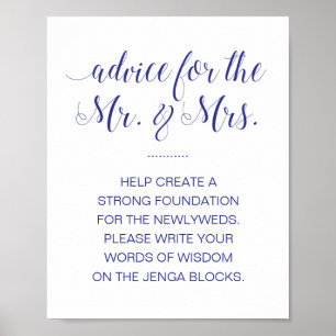 Signieren eines Jenga Blocks Elegant Navy Blue Wed Poster