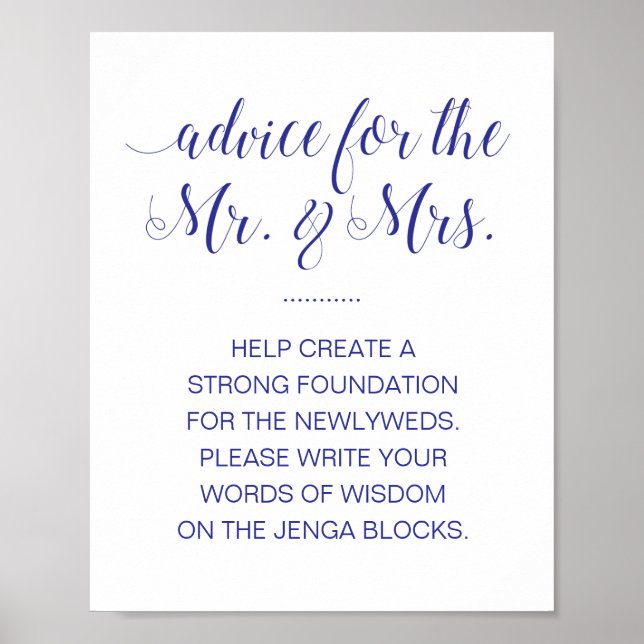 Signieren eines Jenga Blocks Elegant Navy Blue Wed Poster (Vorne)