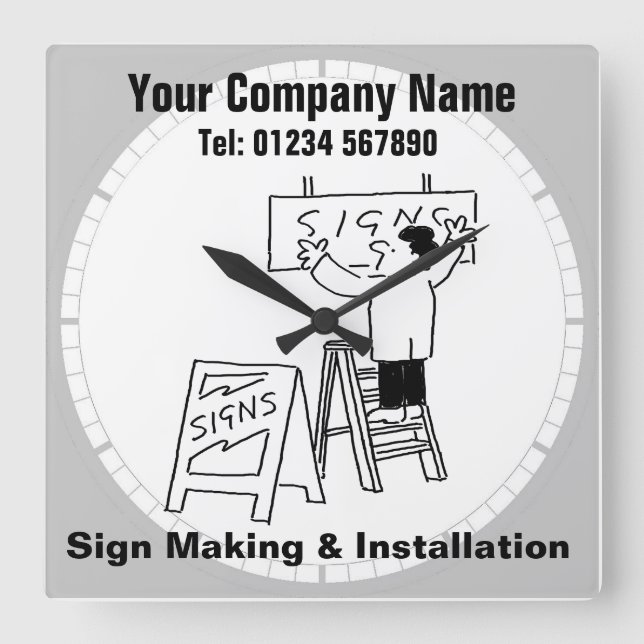 Signieren Sie Making & Installation. Büro für Zeic Quadratische Wanduhr (Vorderseite)