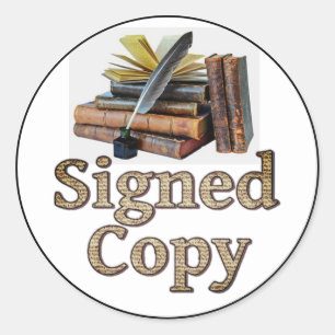Signierte Kopierbücher und Quill 2 Runder Aufkleber
