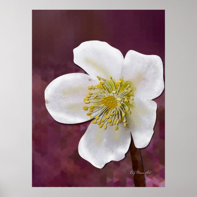 Signierter High-Poly-Winterrosen-Kunstdruck Poster (Vorne)