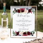 Signierung des Radiant Bloom Wedding Bar Menu Poster<br><div class="desc">Mit unserem charmanten Hochzeitsschild laden wir Sie ein, eine Lieblingswoche zu erleben. 11x14 Bar sign zeigt "die Bar ist offen" in der Schriftzeichen-Schrift. Personalisieren Sie Ihre Spezialgetränke oder Getränkeangebote mit sechs benutzerdefinierten Textfeldern. Dieses elegante Zeichen ergänzt Ihre Hochzeitseinrichtung und ist mit Blume in den Schmucktönen und botanischer Vegetation geschmückt, die...</div>