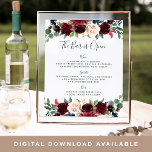 Signierung des Radiant Bloom Wedding Bar Menu Poster<br><div class="desc">Mit unserem charmanten Hochzeitsschild laden wir Sie ein, eine Lieblingswoche zu erleben. 11x14 Bar sign zeigt "die Bar ist offen" in der Schriftzeichen-Schrift. Personalisieren Sie Ihre Spezialgetränke oder Getränkeangebote mit sechs benutzerdefinierten Textfeldern. Dieses elegante Zeichen ergänzt Ihre Hochzeitseinrichtung und ist mit Blume in den Schmucktönen und botanischer Vegetation geschmückt, die...</div>