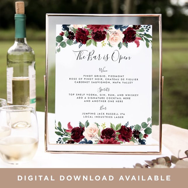 Signierung des Radiant Bloom Wedding Bar Menu Poster (Von Creator hochgeladen)
