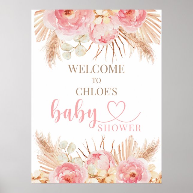Signo de bienvenida de Baby Shower del Boho rosa f Poster (Vorne)