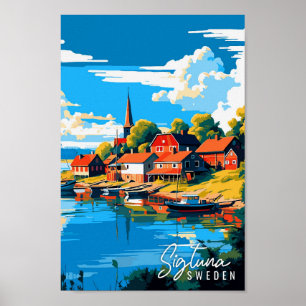 Sigtuna Schweden Vintage Reise Illustration Poster