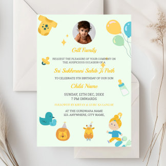 Sikh Birthday Invitation Card, Sukhmani Sahib Card Einladung