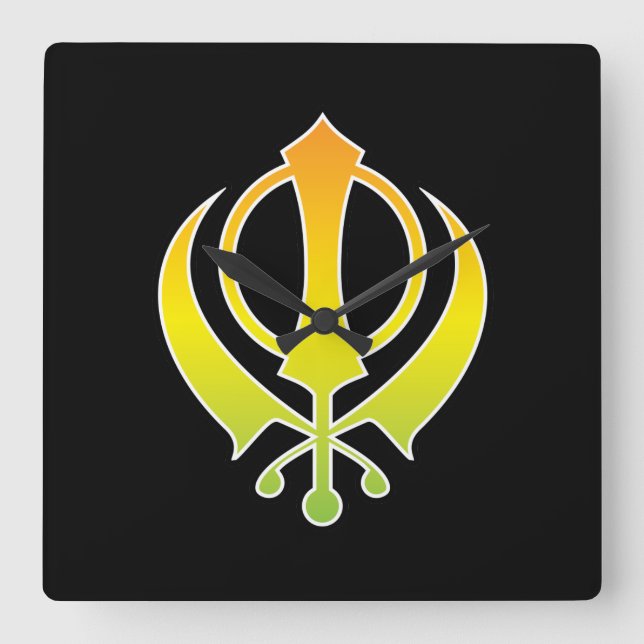 Sikh Khanda Wall Clock Quadratische Wanduhr (Vorderseite)