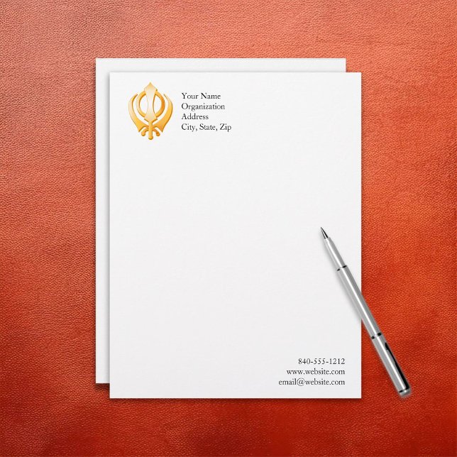 Sikh Symbol Briefkopf (Sikh Letterhead, Gold Khanda, symbol of the Sikh religion. Customize with your text.)