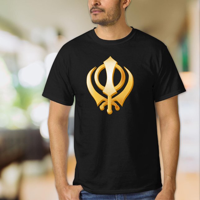 Sikh Symbol T-Shirt (Sikh T-Shirt, Gold Khanda, symbol of the Sikh religion. Customize the text.)