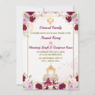 Sikh Wedding Invitation, Anand Karaj Card, Einladung