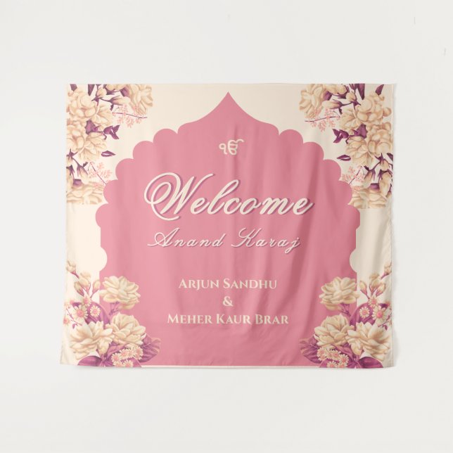 Sikh Wedding Welcome Sign | Anand Karaj Welcome |  Wandteppich (Vorderseite (Horizontal))