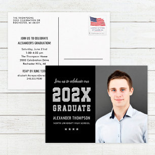 Silber 2026 Absolventenfoto Schwarz Einladungspostkarte