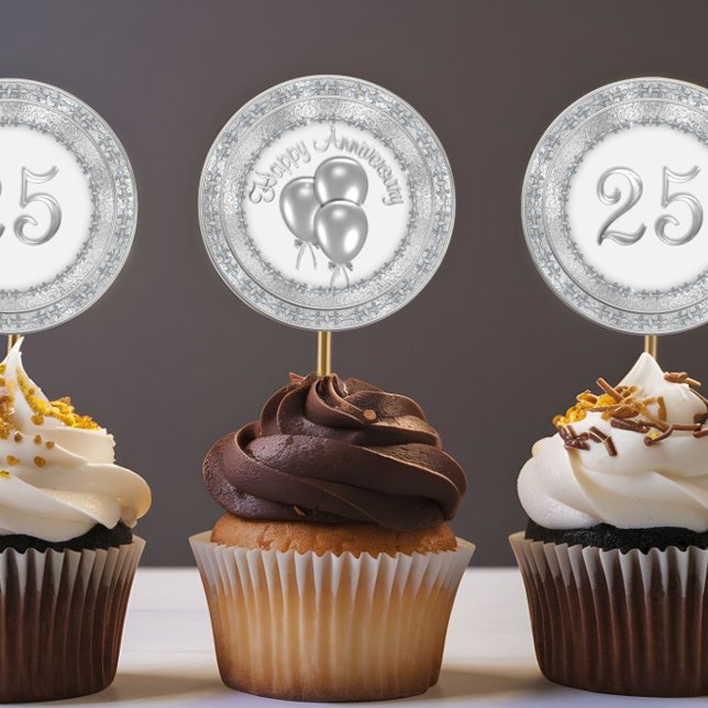Silber 25. Jubiläum Cupcake Sticker Topper (Von Creator hochgeladen)