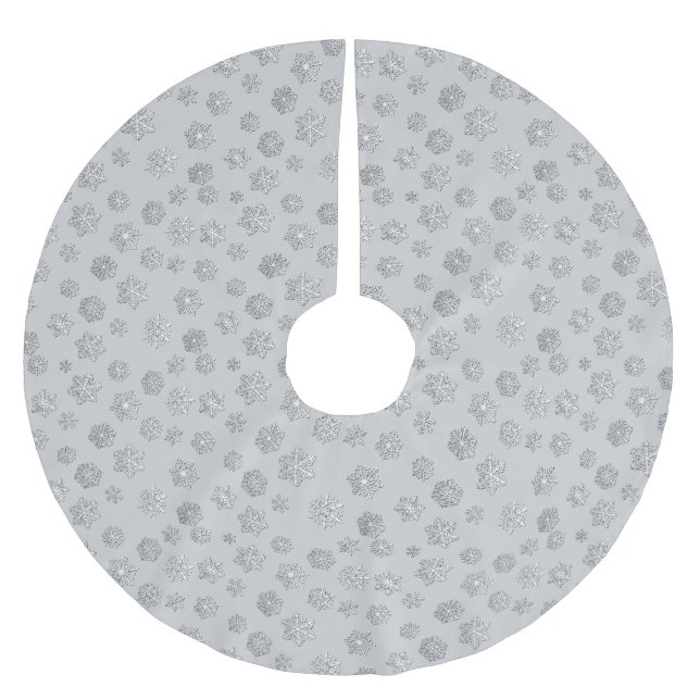 Silber 3-D Schneeflocken auf silberem Hintergrund Polyester Weihnachtsbaumdecke (Vorderseite)
