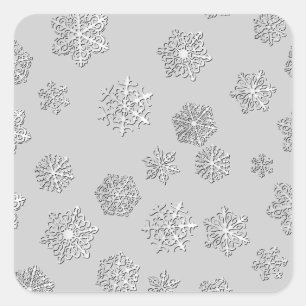 Silber 3-D Schneeflocken auf silberem Hintergrund Quadratischer Aufkleber