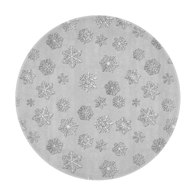Silber 3-D Schneeflocken auf silberem Hintergrund Schneidebrett (Vorderseite)