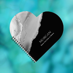Silber-Achat & Glitter, Name & Textzeile auf Schwa Notizbuch