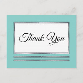 Silber | Aqua Modern Simple Elegante Vielen Dank Postkarte