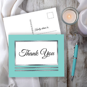 Silber Aqua Modern Simple Elegante Vielen Dank Postkarte