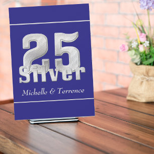 Silber auf Blau 25. Hochzeitstag-Party Einladung