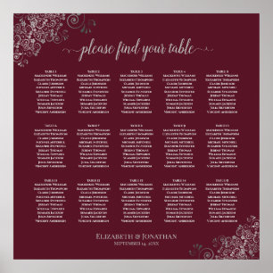 Silber auf Burgund 15 Tabelle Hochzeitstabelle Poster