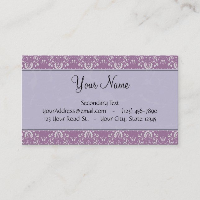 Silber auf Lavendel-Damast mit Streifen u. Visitenkarte (Vorderseite)