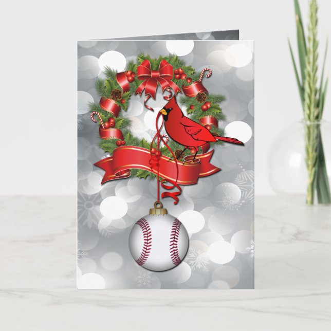 Silber Baseball Weihnachtsroter Vogel Feiertagskarte (Vorderseite)