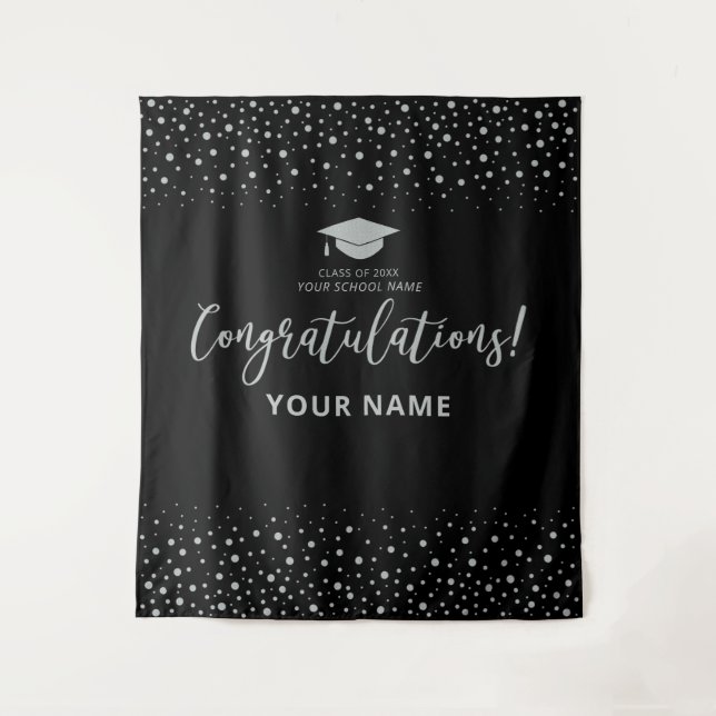 Silber, Black Confetti | ABSCHLUSS Wandteppich (Vorderseite)