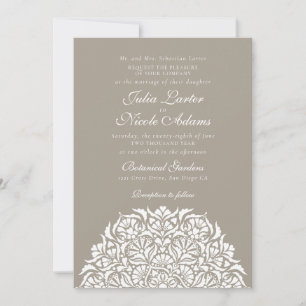 Silber Blassbraun Whimsical Florales Mandala Hochz Einladung