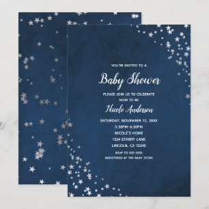 Silber & Blau Funkelnde Sterne Himmlische Babypart Einladung