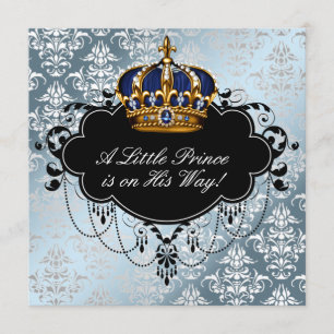 Silber Blau Schwarzer Prinz Baby Boy Shower Einladung