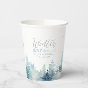 Silber & Blau Winter Onderland 1. Geburtstagsfeier Pappbecher