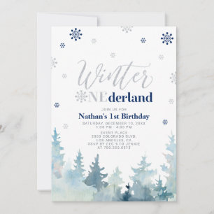 Silber & Blau Winter onederland 1. Geburtstagsfeie Einladung