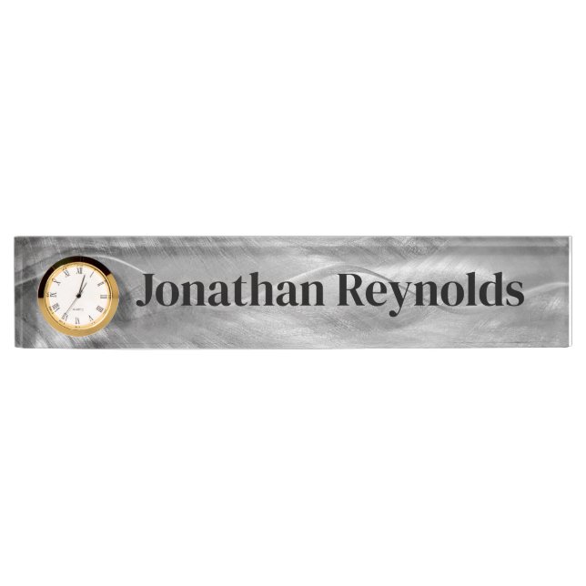 Silber Brushmetall mit Name Namensplakette (Vorderseite)