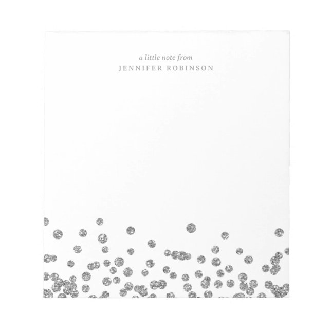Silber Chic Glamour Faux Glitter Konfetti mit Name Notizblock (Vorderseite)
