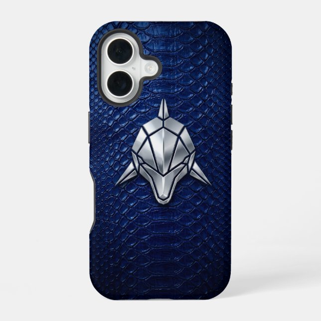 Silber-Chrom-Geometrischer Hai Blau Python iPhone 16 Hülle (Rückseite)