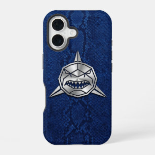 Silber-Chrom-Geometrischer-Hai-Blau-Python-iPhone iPhone 16 Hülle
