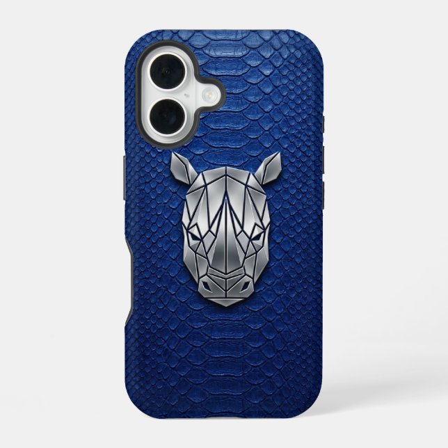 Silber-Chrom-Geometrisches Rhino Blau Python iPhon iPhone 16 Hülle (Rückseite)