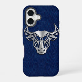 Silber Chrome Geometrischer Bulle Blau Python iPho iPhone 16 Hülle