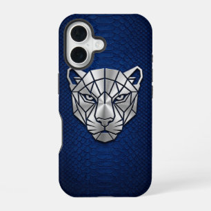 Silber Chrome Geometrischer Panther Blau Python iP iPhone 16 Hülle