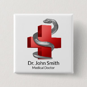 Silber des roten Medizin-Kreuzes Schlangenschlange Button