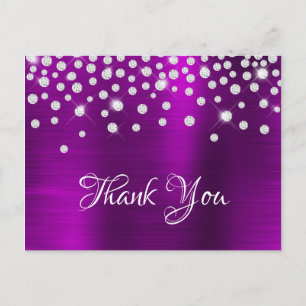 Silber-Diamant-Konfetti Magenta Lila Satinfolie Postkarte