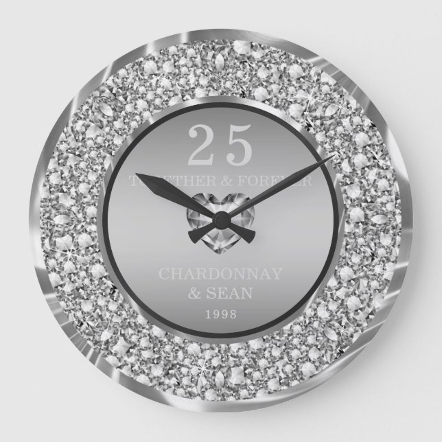 Silber Diamanten und Herz große Uhr (Vorderseite)