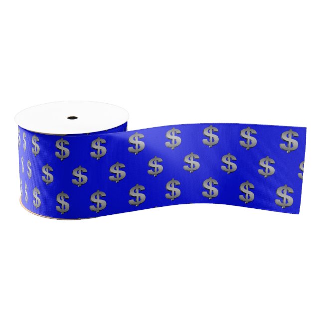 Silber-Dollarzeichen auf Blau Ripsband (Spule)