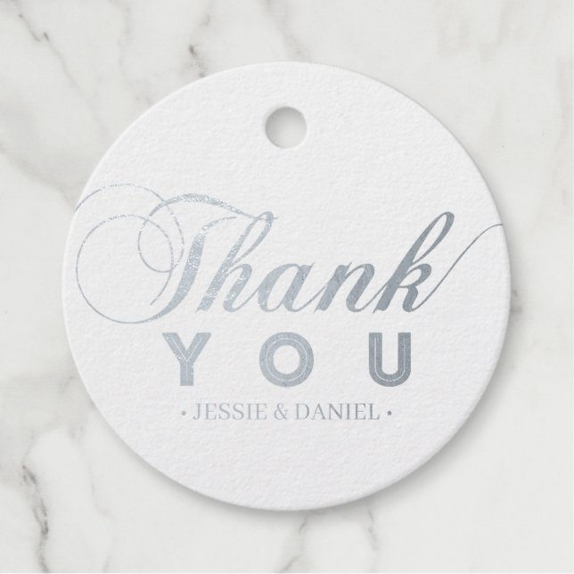 Silber | Einfache moderne Typografie Vielen Dank Geschenkanhänger (Vorderseite)
