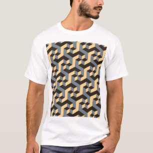 Silber-Elfenbein-Geometrische-Komplex-Fliese T-Shirt