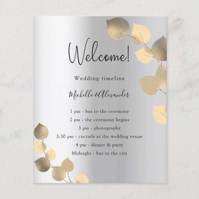 Silber-Eukalyptus goldene Hochzeitsprogramm Budget (Vorne)