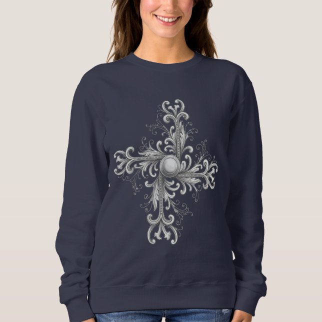 Silber-Filigran-Perlen-Vierblatt Sweatshirt (Vorderseite)